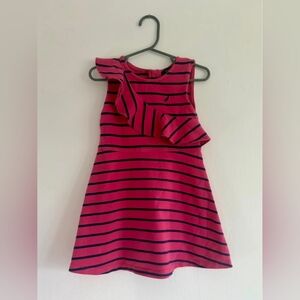 Girls Pink Striped Ruffle Shoulder Dress